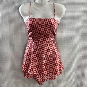 Fashion Nova ladies Red Checkered romper size large